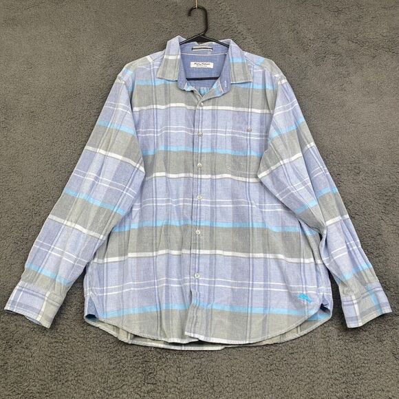 Tommy Bahama Coastline Cord Shirt Men’s XL Blue Tropical Sandwash Plaid Corduroy - Picture 1 of 12